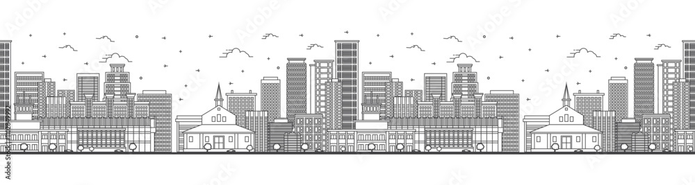 Seamless pattern with Outline Kinshasa Congo City Skyline with Modern and Historic Buildings Isolated on White. Kinshasa Africa Cityscape with Landmarks. Seamless pattern with Outline Kinshasa Congo City Skyline with Modern and Historic Buildings Isolated on White. Kinshasa Africa Cityscape with Landmarks.