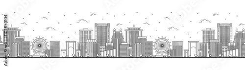 Seamless pattern with outline Orlando Florida City Skyline with Modern and Historic Buildings Isolated on White. Orlando USA Cityscape with Landmarks.