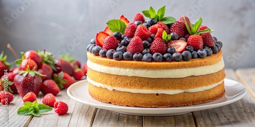 Delicious cake topped with fresh summer berries , cake, dessert, delicious, berries, summer, sweet, food, treat