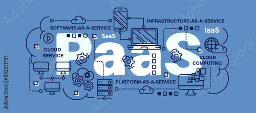 Platform as a service or PaaS . Cloud computing concept . Word with line icon art banner style . Editable stroke . Vector .