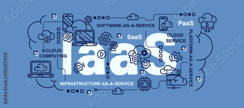 Infrastructure as a service or IaaS . Cloud computing concept . Word with line icon art banner style . Editable stroke . Vector .