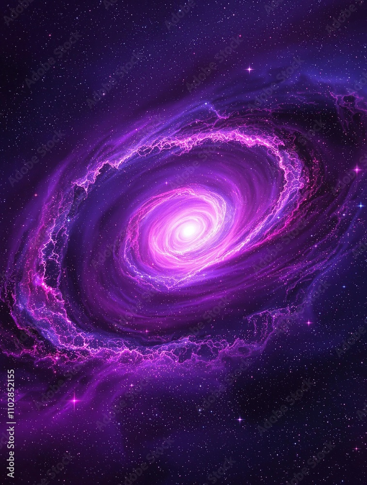 Obraz premium Glowing purple nebula surrounded by delicate tendrils of cosmic dust in the heart of a spiral galaxy, space beauty., purple nebula, galactic formation, astronomical wonder, starry night sky
