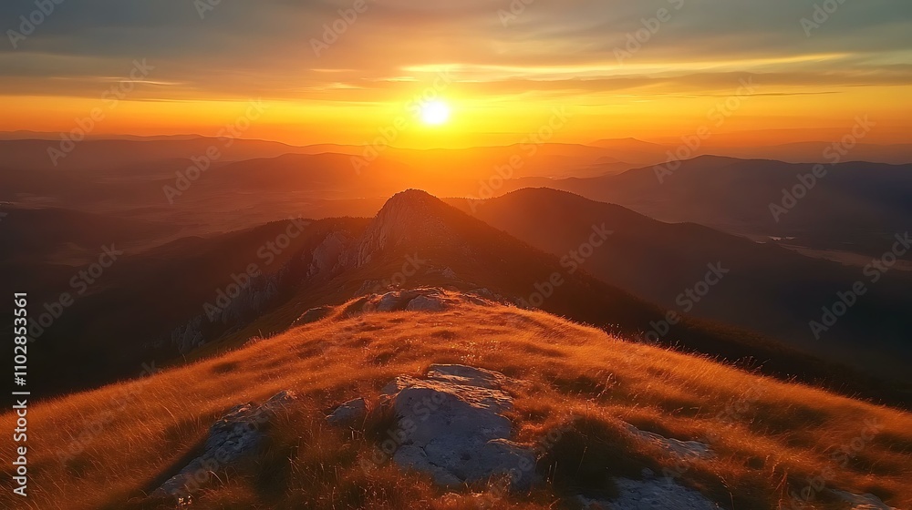 Majestic Sunset Over Mountain Peaks Majestic Sunset Over Mountain Peaks