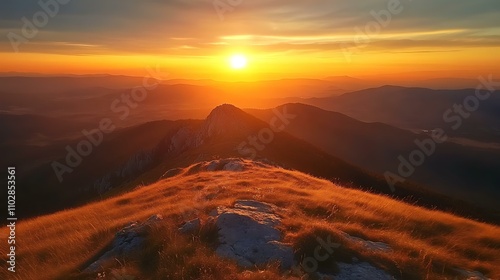 Majestic Sunset Over Mountain Peaks