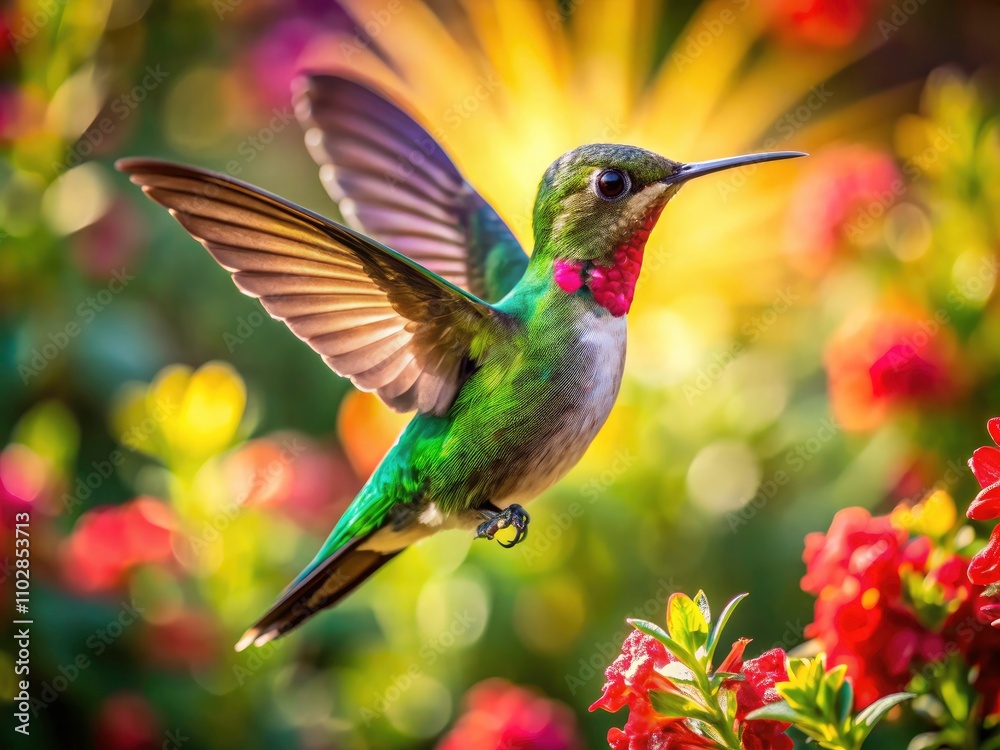 Naklejka premium Aerial Hummingbird Photography: Stunning High-Angle Shots of Tiny Birds in Flight