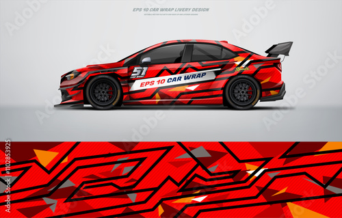 racing car sedan car wrab livery design. decal or livery design. Abstract racing graphics universal with backround. Editable vector template