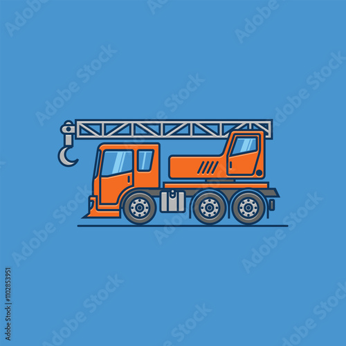 Cartoon Truck Crane Illustration Vector Design with Orange Color and Triple Axle Wheels photo