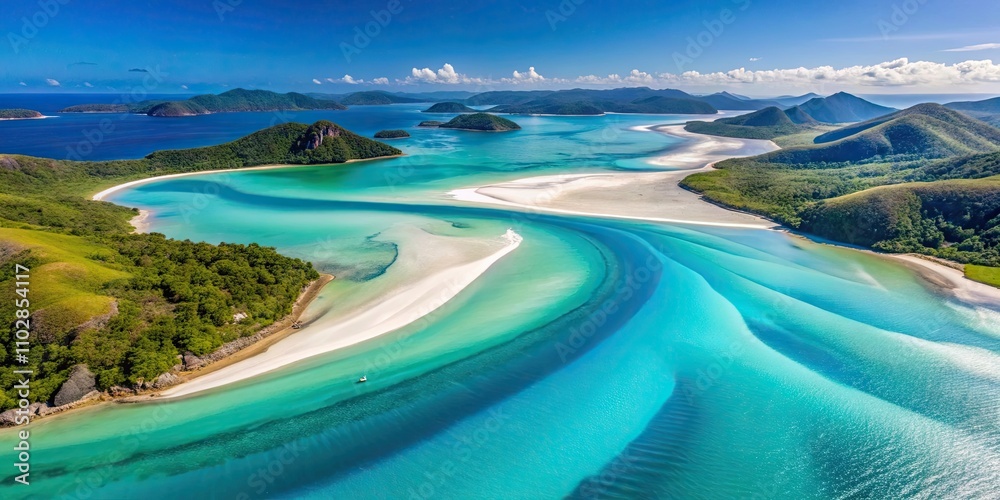 A breathtaking aerial view of Whitehaven Beach in the Whitsunday Islands, Australia