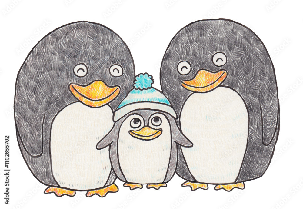 Fototapeta premium ペンギンの親子のイラスト