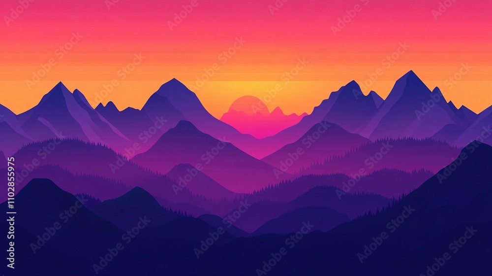 Fototapeta premium Vibrant Mountain Sunset Over Layers of Majestic Peaks