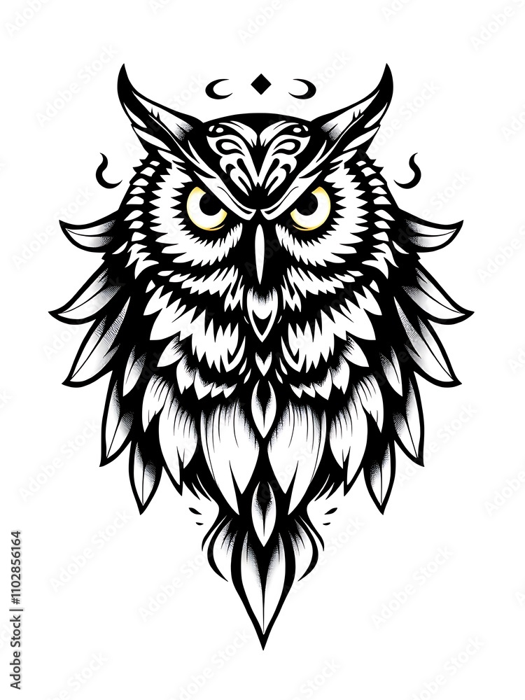 Fototapeta premium Intricate Black and White Owl Illustration: A Hand-Drawn Design. AI Generated