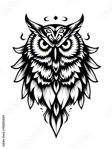 Intricate Black and White Owl Illustration: A Hand-Drawn Design. AI Generated