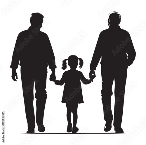 grandparents walking with granddaughter vector silhouette Illustration 