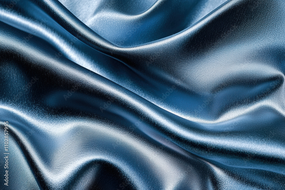 Fototapeta premium Sleek blue satin fabric with smooth, flowing texture and elegant sheen. luxurious surface creates captivating visual appeal, perfect for various design projects