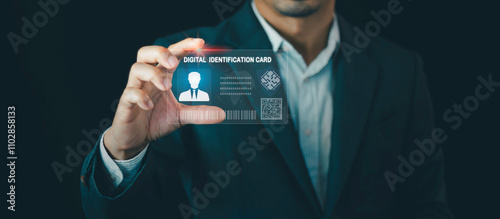Digital identification concept. Electronic ID smartcard, passport card accessing databases by digital identity for cyber security, solution for proof of AI technology and business