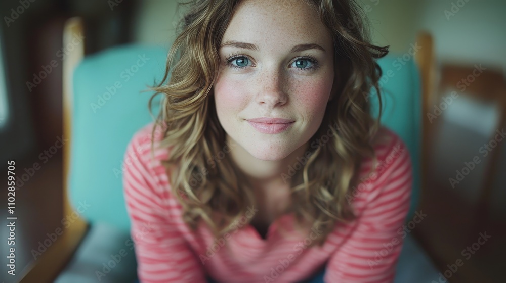 Young Woman with Freckles  Natural Beauty Portrait  Candid Smile