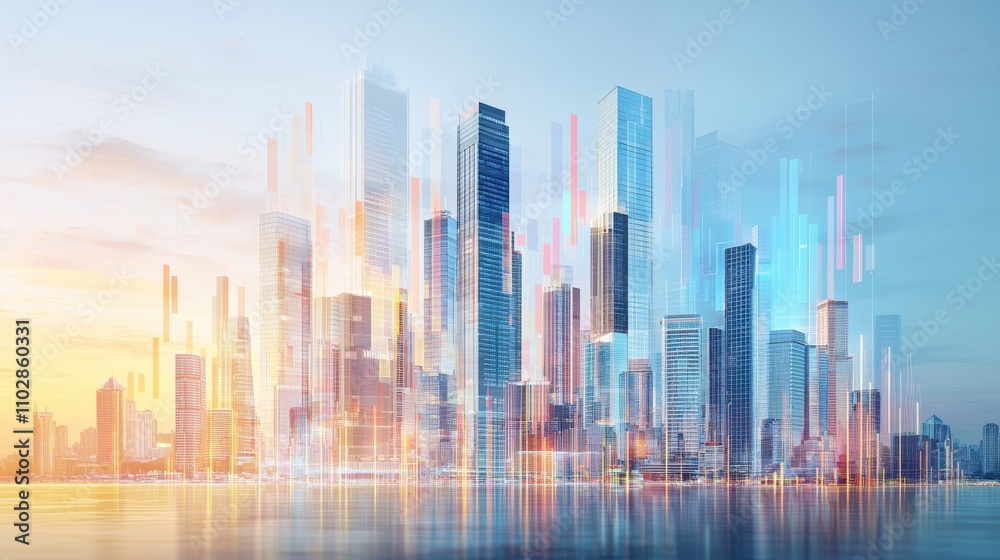 Stock Market Volatility Trends concept. High-rise buildings transforming into candlestick charts, seamless blend of finance and architecture, market insights, urban economy Stock Market Volatility Trends concept. High-rise buildings transforming into candlestick charts, seamless blend of finance and architecture, market insights, urban economy