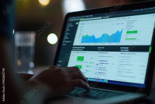 A person analyzing data on their laptop with the screen showing graphs and tables of traffic analytics