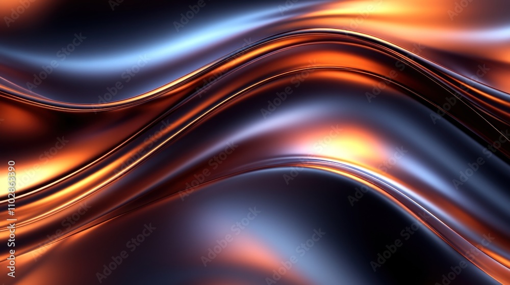 Obraz premium Abstract flowing liquid metallic waves in orange and blue.