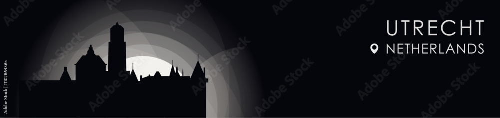 Vector Utrecht, Netherlands cityscape banner. Black and white placard profile picture for header, footer Vector Utrecht, Netherlands cityscape banner. Black and white placard profile picture for header, footer