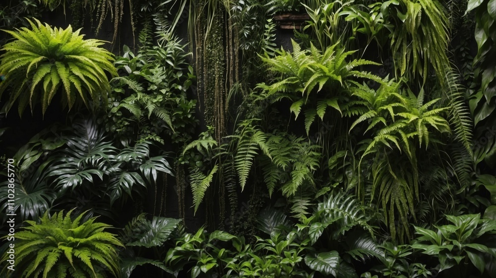 wall with green fern in the forest wall with green fern in the forest