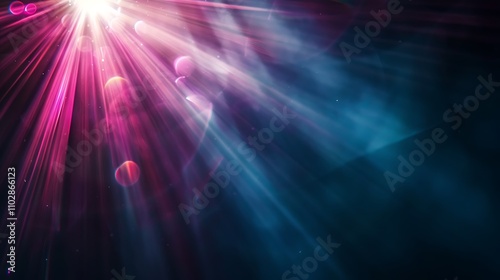 A vibrant abstract background with colorful light rays and particles, ideal for digital designs and creative projects.