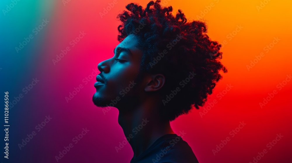 Silhouette of a Young Black Man in a Colorful Gradient Background Silhouette of a Young Black Man in a Colorful Gradient Background