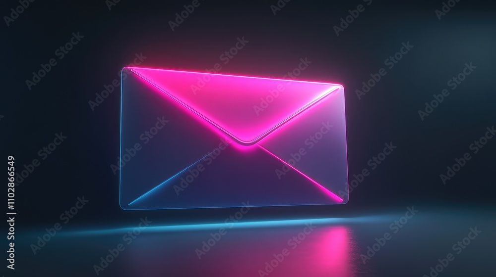 Neon Envelope with Vibrant Pink and Blue Glow Set Against a Dark Background, Representing Digital Communication and Modern Messaging Concepts Neon Envelope with Vibrant Pink and Blue Glow Set Against a Dark Background, Representing Digital Communication and Modern Messaging Concepts