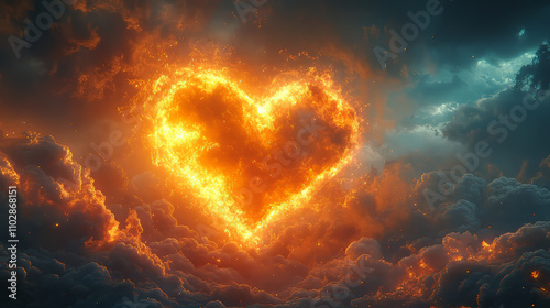 A glowing golden heart enveloped by soft, warm light, floating in a vast, serene sky.