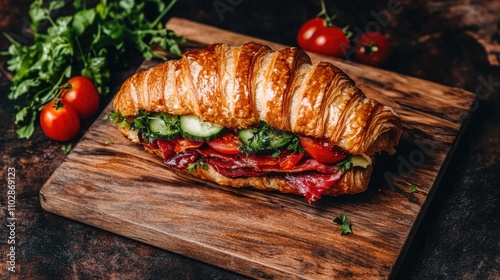 Wallpaper Mural Freshly Made Croissant Sandwich with Vegetables and Tomatoes Torontodigital.ca