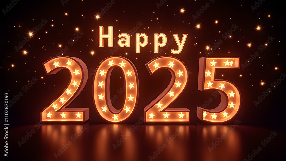 Happy New Year 2025 with glowing lights. Concept of celebration, party, and holiday. Happy New Year 2025 with glowing lights. Concept of celebration, party, and holiday.