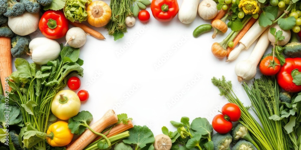 A fresh and vibrant frame made from a variety of green leafy vegetables on a white background, perfect for highlighting text or elements in the center, white, green A fresh and vibrant frame made from a variety of green leafy vegetables on a white background, perfect for highlighting text or elements in the center, white, green