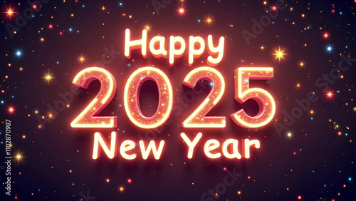 Happy New Year 2025 Neon Sign. Concept of celebration, holiday, and future.