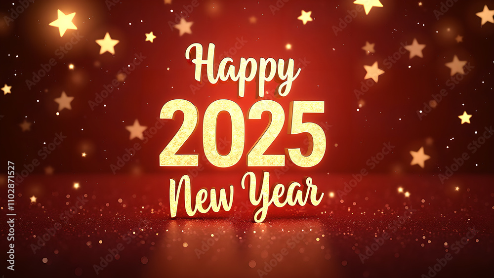 Obraz premium Happy New Year 2025 Celebration. Festive Background with Stars and Glitter.