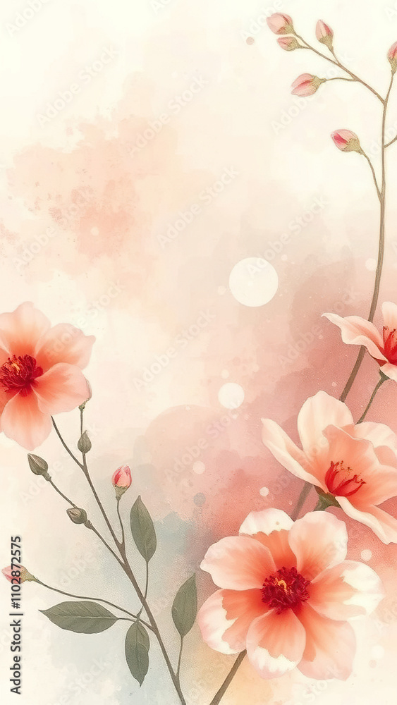 Fototapeta premium Watercolor-inspired background with floral elements and soft focus, floral patterns, soft focus, gentle textures, ethereal atmosphere, feminine touches