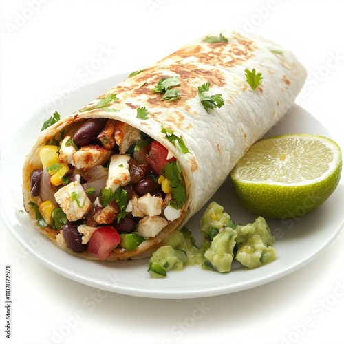 California Burrito on a plate isolated on white background