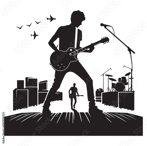 Guitarist silhouette vector illustration 