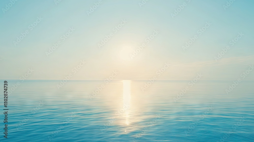 Serene Ocean Horizon with Soft Reflection at Sunrise in Pastel Tones Serene Ocean Horizon with Soft Reflection at Sunrise in Pastel Tones