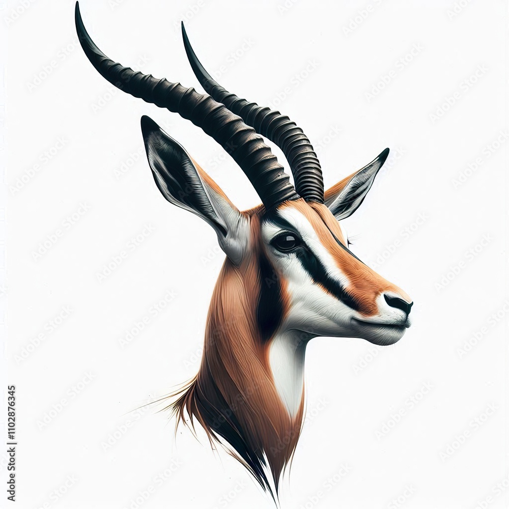 Fototapeta premium Majestic Gazelle Portrait, Canine Art, white background, minimalist
