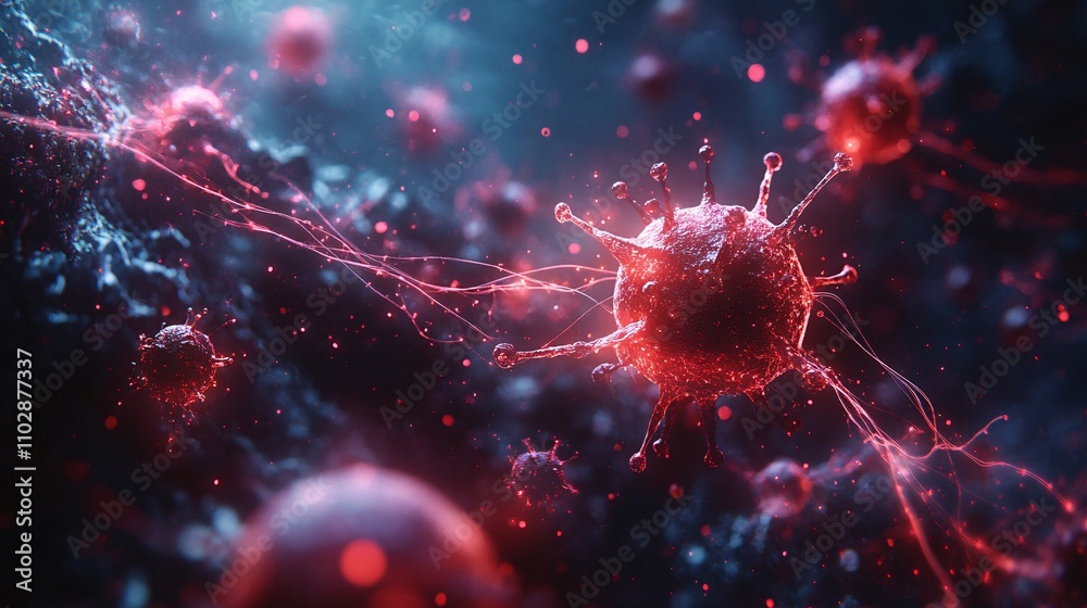 Red Laser Beams Forming Web Around Cancer Cells