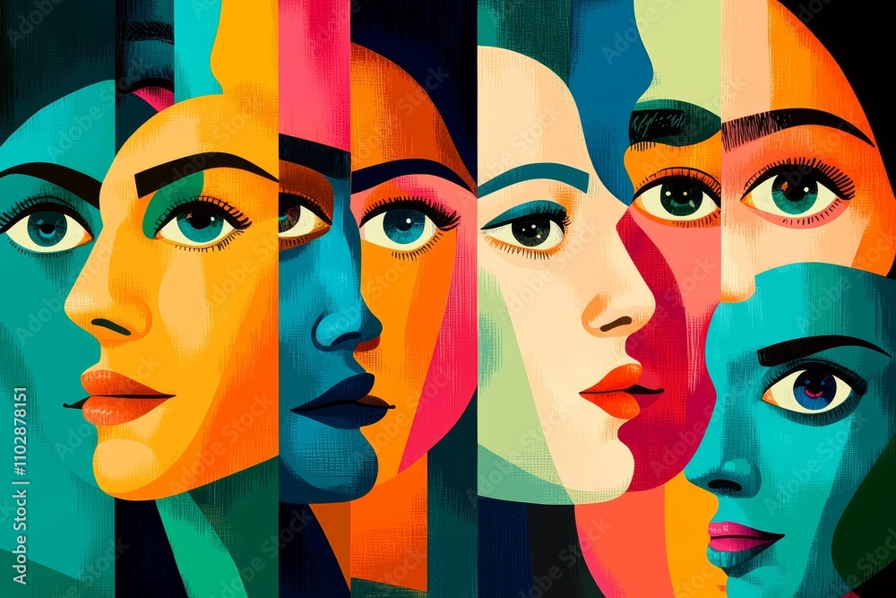Abstract Portraits of Diverse Personalities and Emotions in Colorful Digital Collage Abstract Portraits of Diverse Personalities and Emotions in Colorful Digital Collage