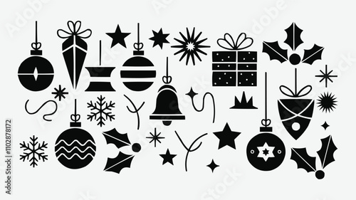 Black Merry Christmas day icon silhouette, Christmas Bundle icon set. Christmas icons collection silhouettes in white background