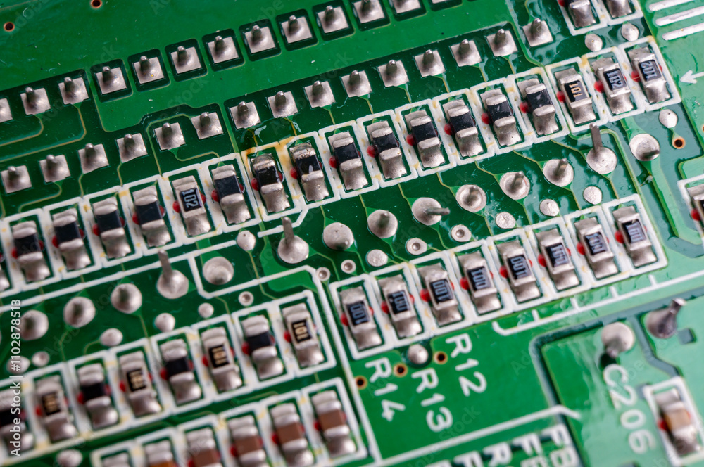 electronic circuit board with the back side, on which the soldering and connecting tracks of radio components are located electronic circuit board with the back side, on which the soldering and connecting tracks of radio components are located