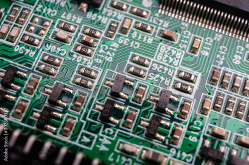 electronic circuit board with smd components including transistors photo