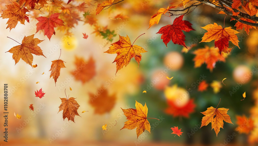 A vibrant autumn scene with a bokeh background A vibrant autumn scene with a bokeh background