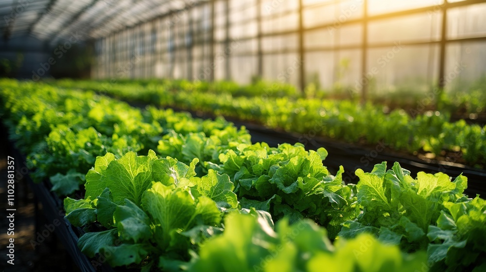 A large-scale hydroponic greenhouse cultivating vegetables in a controlled environment. A large-scale hydroponic greenhouse cultivating vegetables in a controlled environment.
