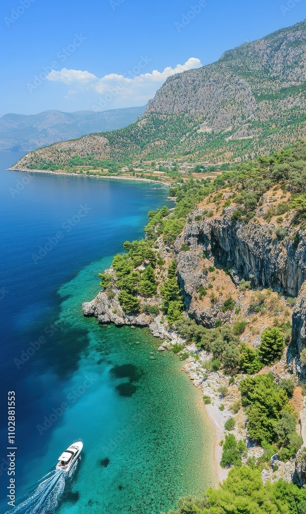 Coastal Paradise: Stunning Turquoise Bay and Rocky Cliffs Coastal Paradise: Stunning Turquoise Bay and Rocky Cliffs