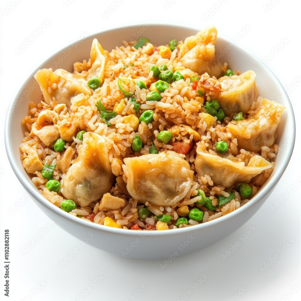 Fried rice and dumplings isolated on white background Fried rice and dumplings isolated on white background