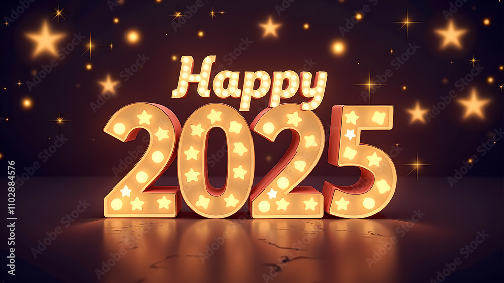 Happy New Year 2025 with glowing lights. Concept of celebration, holiday, and party. Happy New Year 2025 with glowing lights. Concept of celebration, holiday, and party.