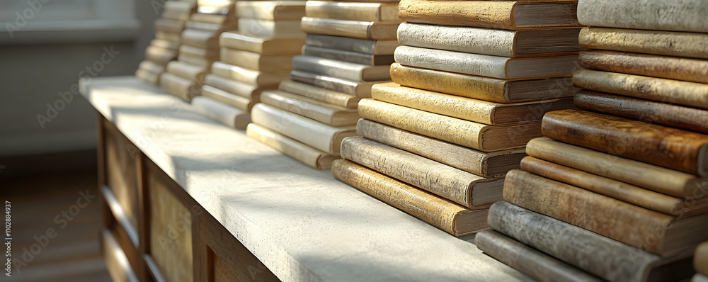Stacked books on a table. Stacked books on a table.